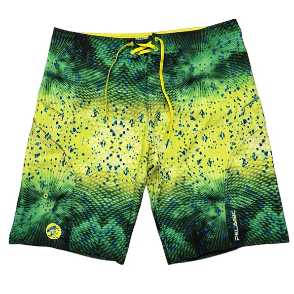 Pelagic Dorado Sharkskin Board Shorts Mens Size 36 Swim Trunks Green - Picture 1 of 4